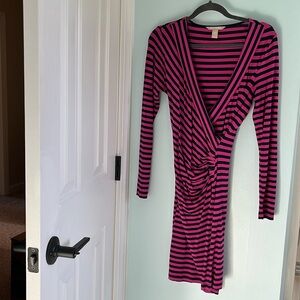 Banana Republic pink and navy stripped faux wrap dress